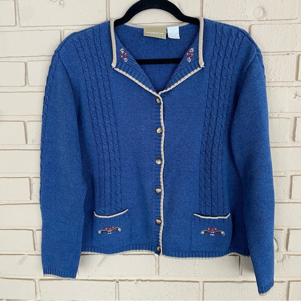 Liz Claiborne Lizwear vintage cable knit granny ore cardigan sweater floral M P